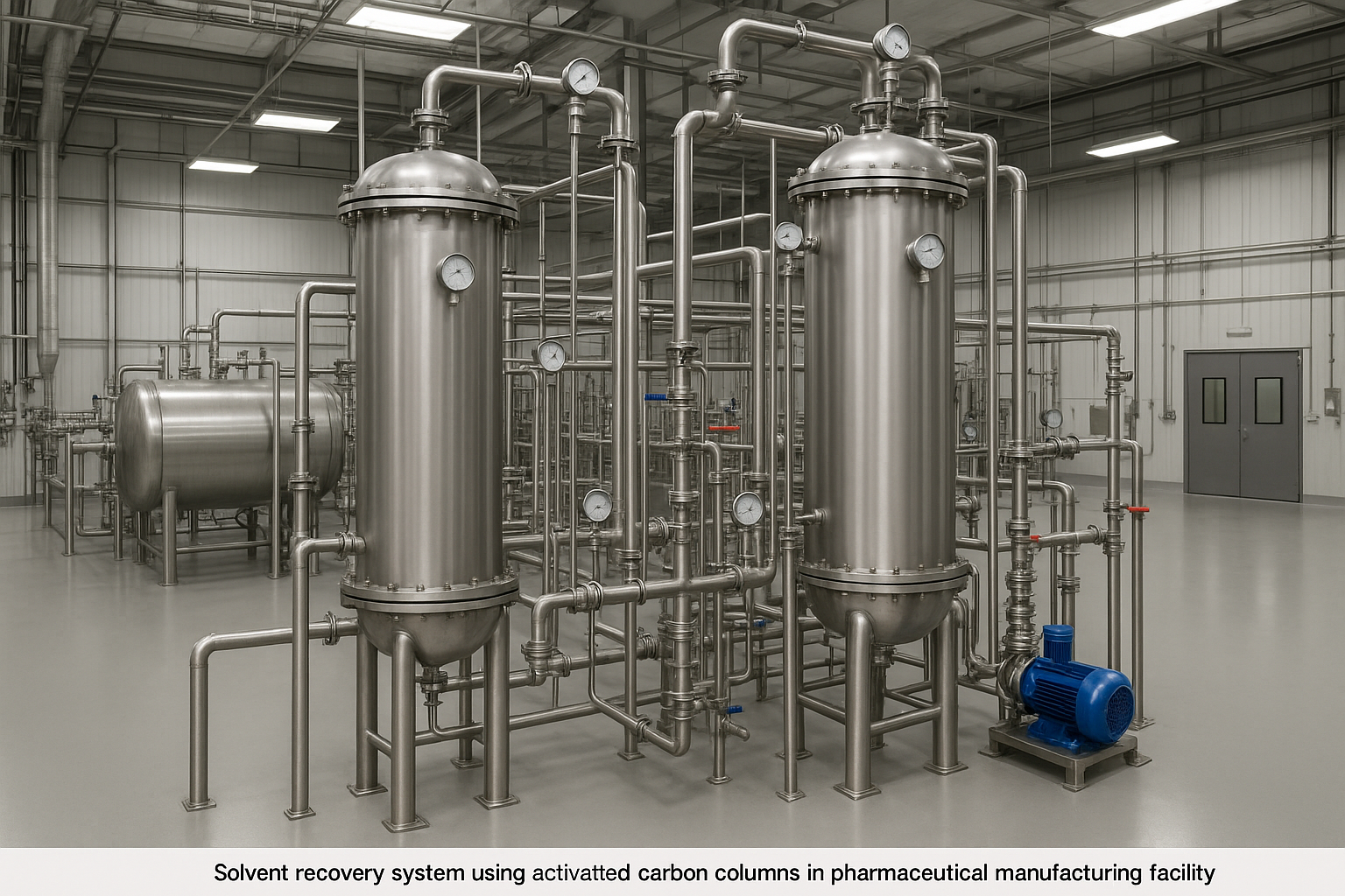 Solvent recovery columns with activated carbon in a chemical processing plant